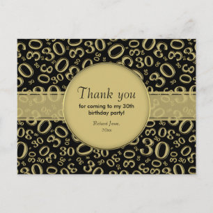 Vielen Dank: 30. Gold/Black Birthday Number Patter Postkarte
