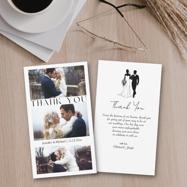 Vielen Dank 3 Foto Collage minimale Hochzeit Mitteilungskarte (Von Creator hochgeladen)