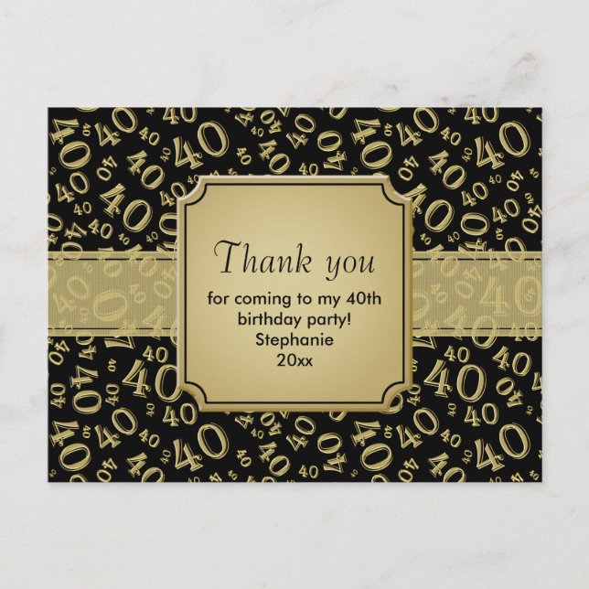Vielen Dank 40. Gold/Black Birthday Number Pattern Postkarte (Vorderseite)