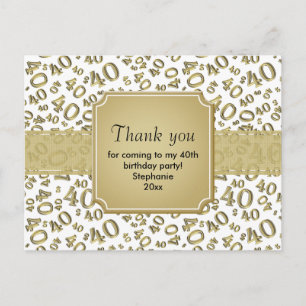 Vielen Dank 40. Gold/White Geburtstag Zahlenmuster Postkarte