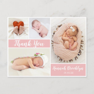 Vielen Dank, 4 Foto Collage Birth Ankündigungspostkarte