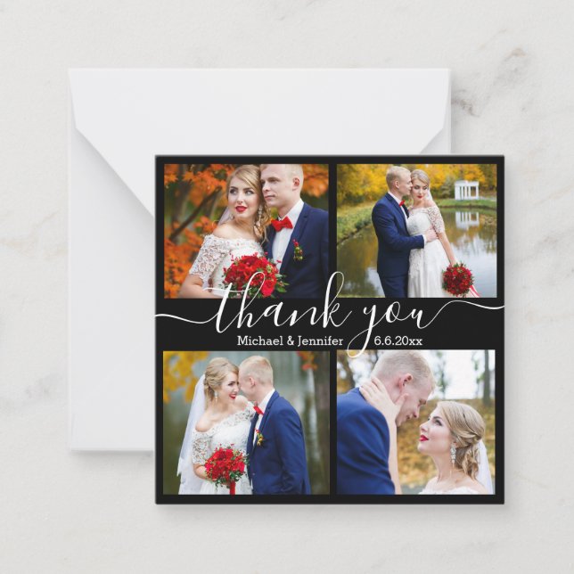 Vielen Dank, 4 Fotos Hochzeit Schwarz-Weiß Mitteilungskarte (Vorderseite)