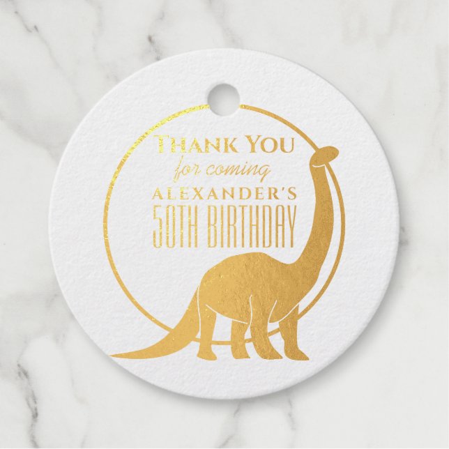 Vielen Dank 50. Geburtstag Gold Dinosaurier Geschenkanhänger (Vorderseite)