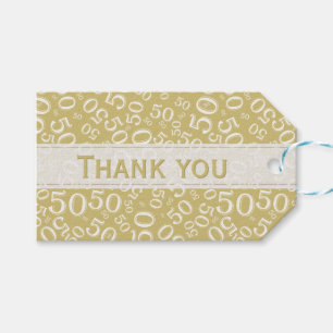 Vielen Dank 50. Geburtstag Gold/White Number Patte Geschenkanhänger