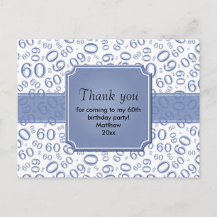 Vielen Dank: 60. Geburtstag Zahlenmuster Blau/Weiß Postkarte