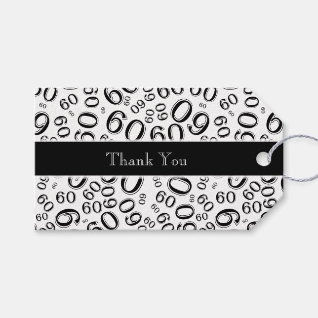 Vielen Dank 60. Geburtstag Zahlenmuster Schwarz/We Geschenkanhänger (Vorderseite (Horizontal))
