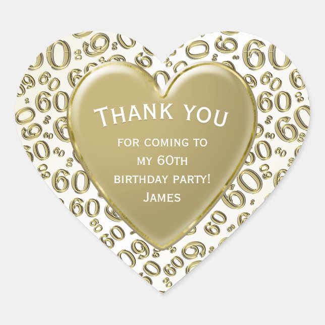 Vielen Dank - 60. Nummer Muster Gold und Weiß Herz-Aufkleber (Vorderseite)