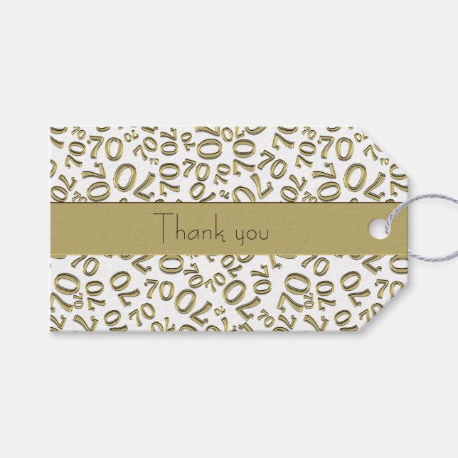 Vielen Dank | 70. Random Number Pattern Gold White Geschenkanhänger (Vorderseite (Horizontal))