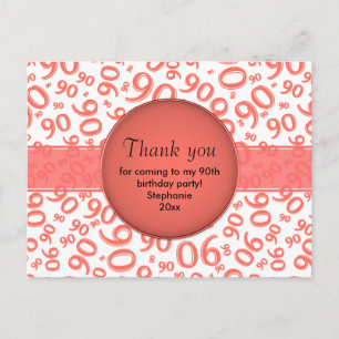 Vielen Dank: 90 Coral/White Birthday Number Patter Postkarte