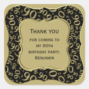 Vielen Dank: 90. Zahlenmuster Gold/Schwarz-Bracket Quadratischer Aufkleber