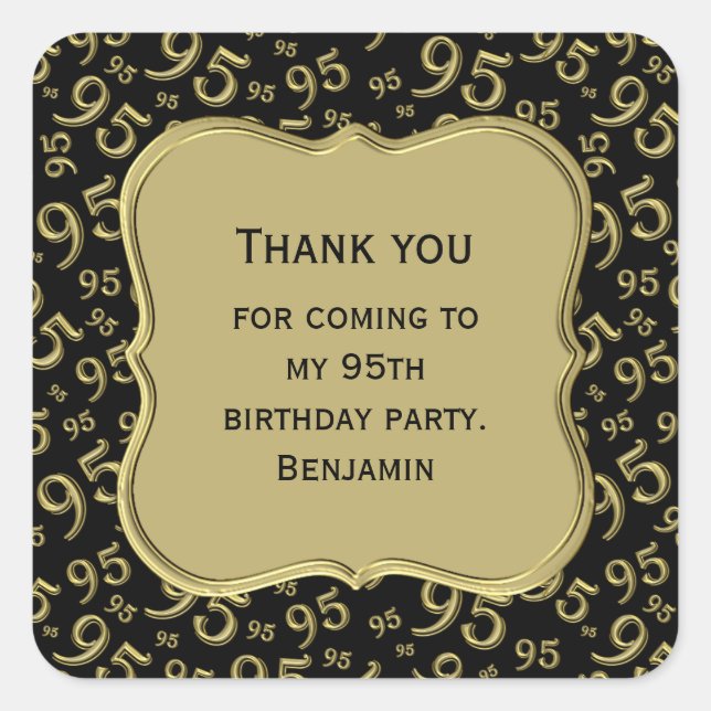 Vielen Dank: 95 Typografy Number Pattern Gold/Schw Quadratischer Aufkleber (Vorderseite)