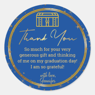 Vielen Dank Abschluss blauer goldener Kofferraum G Runder Aufkleber