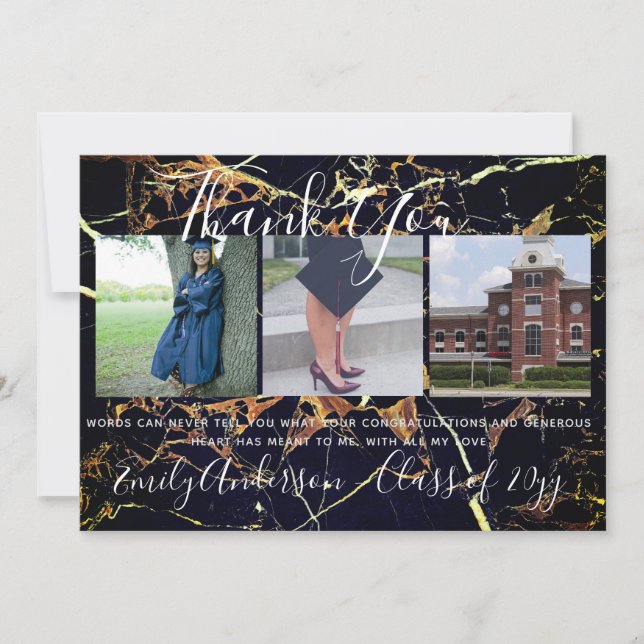 Vielen Dank Abschluss Card 3 x FOTO Collage MARBLE Dankeskarte (Vorderseite)