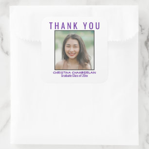 Vielen Dank Abschluss Lila Black Custom Foto Quadratischer Aufkleber