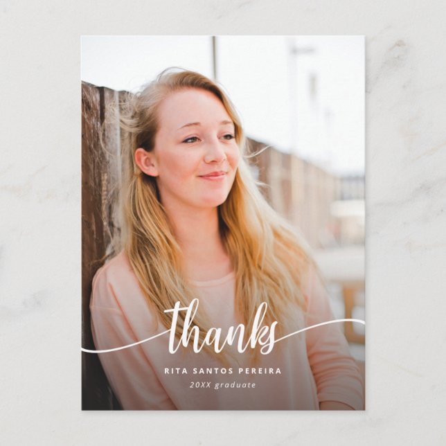 Vielen Dank, Abschluss Modern Foto Graduate Danke Postkarte (Vorderseite)