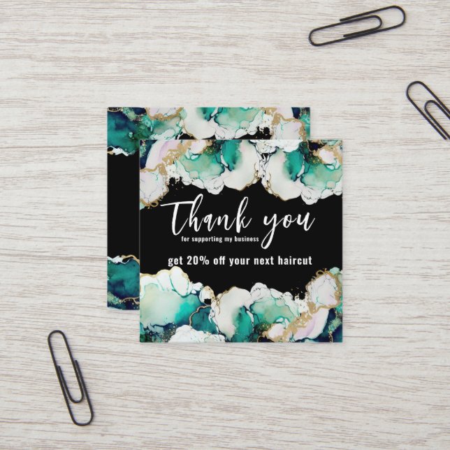 Vielen Dank Abstrakt Green Black Elegante Business Quadratische Visitenkarte (Vorderseite/Rückseite Beispiel)