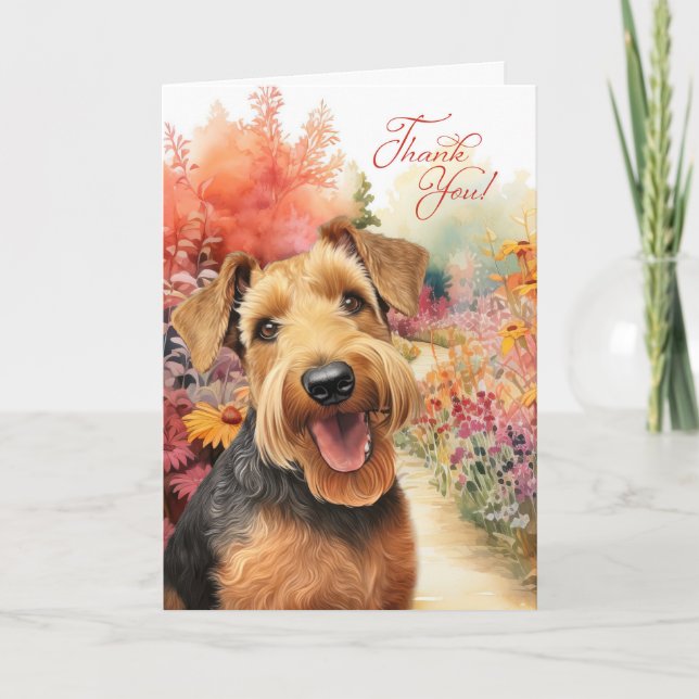 Vielen Dank Airedale Terrier Dog Wildblume Garden Dankeskarte (Vorderseite)
