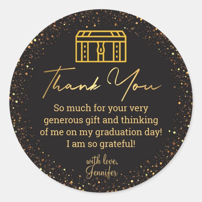 vielen Dank an Abschluss Black Gold Kofferraum Gli Runder Aufkleber (Vorderseite)