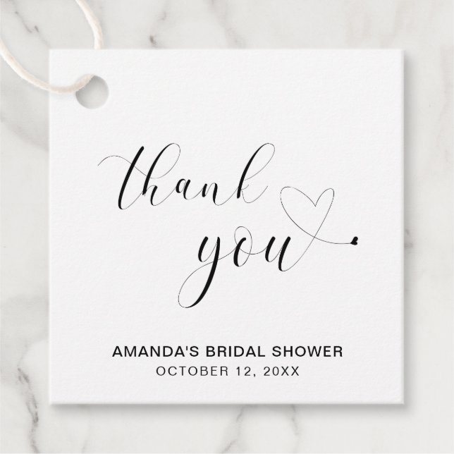 Vielen Dank an das Schwarz-Weiß-Herz-Brautparty Geschenkanhänger (Vorderseite)