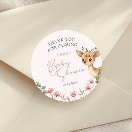 Vielen Dank an Deer Floral Baby Shower Runder Aufkleber