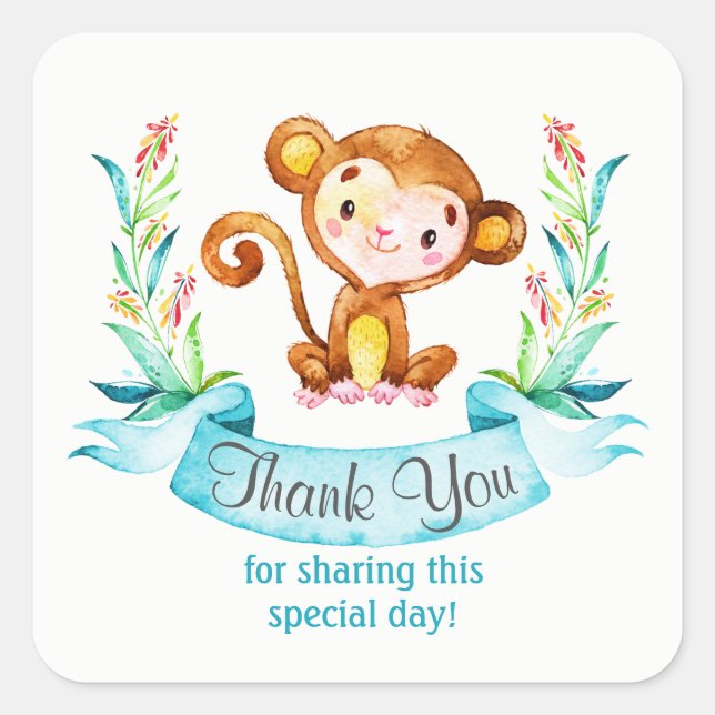 Vielen Dank an den Affenjunge Quadratischer Aufkleber (Vorderseite)