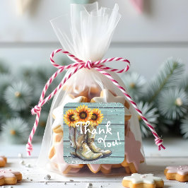 Vielen Dank an den rustikalen Western Sonnenblumen Quadratischer Aufkleber