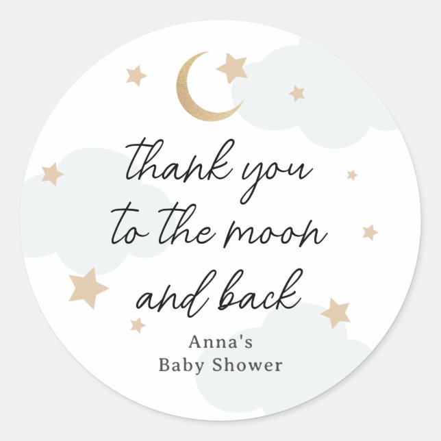 Vielen Dank an die Moon and Back Baby Shower Runder Aufkleber (Vorderseite)