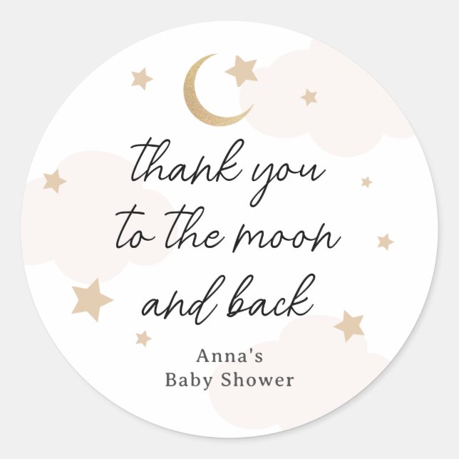 Vielen Dank an die Moon and Back Baby Shower Runder Aufkleber (Vorderseite)