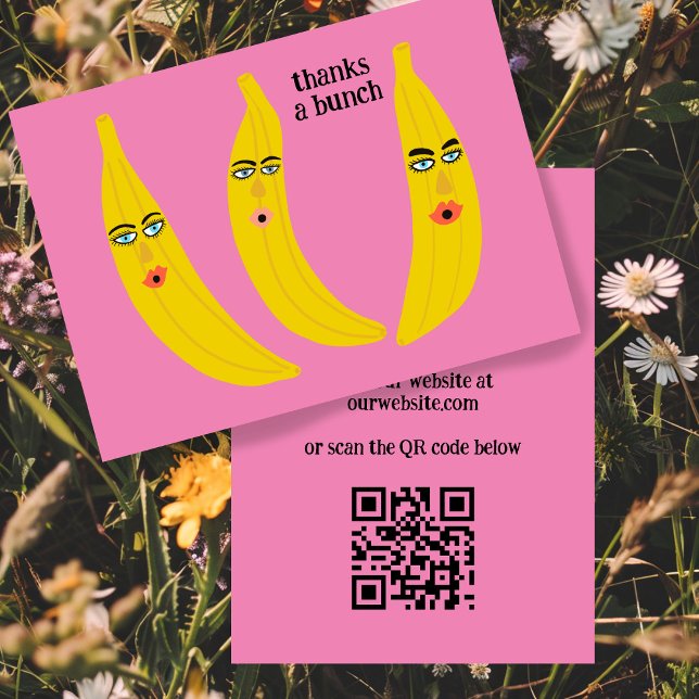 VIELEN DANK AN EINE BUNCH Funny Bananas ORGANE DAN Visitenkarte (THANKS A BUNCH Funny Bananas ORDER THANK YOU QR Code Custom Pink Bold Business Card)
