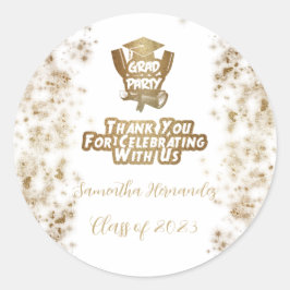 Vielen Dank an Gold Glitzer & White Graduation Par Runder Aufkleber