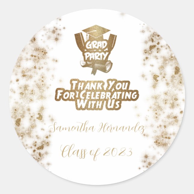 Vielen Dank an Gold Glitzer & White Graduation Par Runder Aufkleber (Vorderseite)