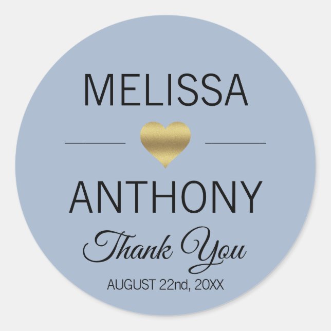 Vielen Dank an Gold Heart Dusty Blue Wedding Siege Runder Aufkleber (Vorderseite)