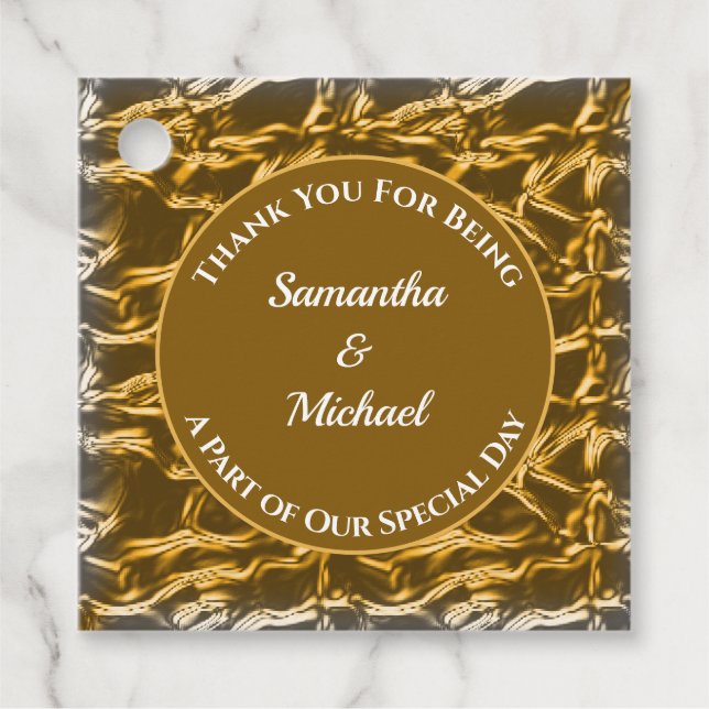 Vielen Dank an Gold Silver Crinkled Metal Wedding Geschenkanhänger (Vorderseite)