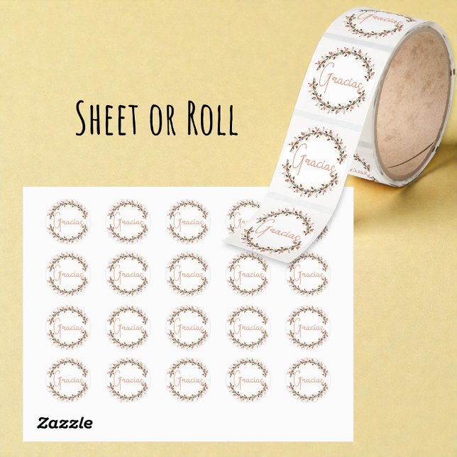 Vielen Dank an Gracias Rust Typografy Wreath Runder Aufkleber (1.5" sticker sheet and roll)