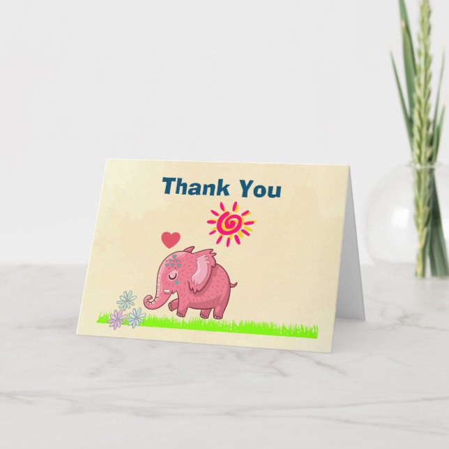 Vielen Dank an Happy Pink Elephant Dankeskarte (Vorderseite)