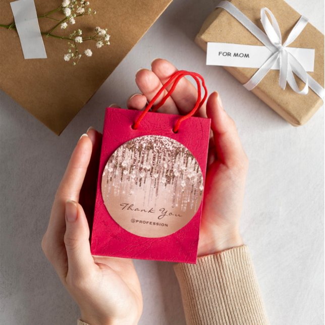 Vielen Dank an kleine Unternehmen Online-Tropfen R Runder Aufkleber (Thank You Small Business Online Drips Rose Gold Classic Round Sticker)