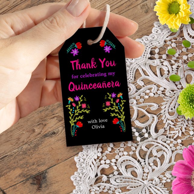 Vielen Dank an Mexikanisch Fiesta Floral Black Qui Geschenkanhänger (Quinceanera favor tags from my Mexican Fiesta Floral collection
)