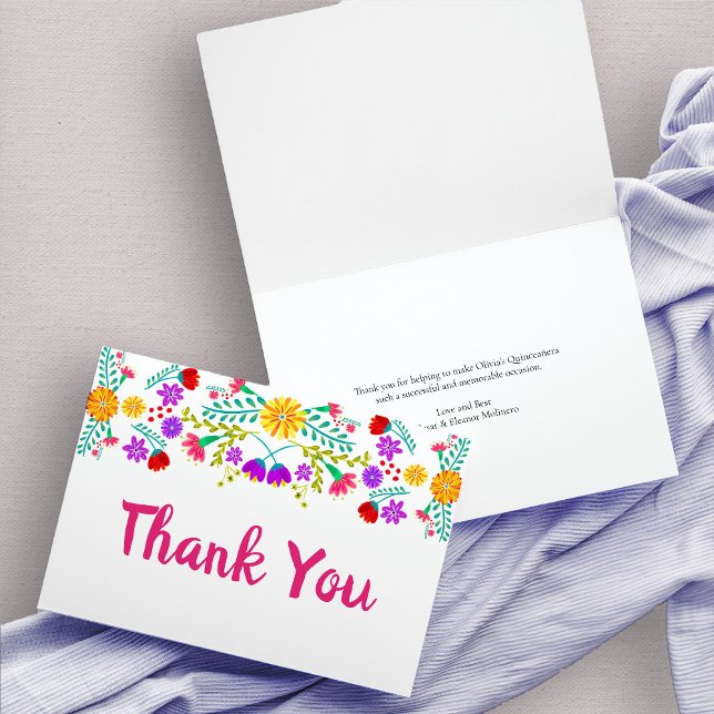 Vielen Dank an Mexikanische Fiesta Blume Weiße Fal Dankeskarte (Colorful mexican fiesta floral thank you card)