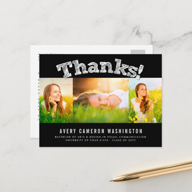 Vielen Dank an Multi 3 Foto Abschluss Vielen Dank Postkarte (Vorderseite/Rückseite Beispiel)
