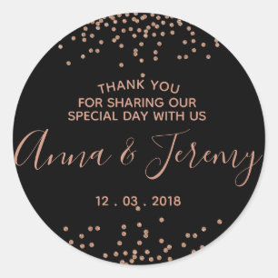 Vielen Dank an Rose Gold und Black Confetti Sticke Runder Aufkleber