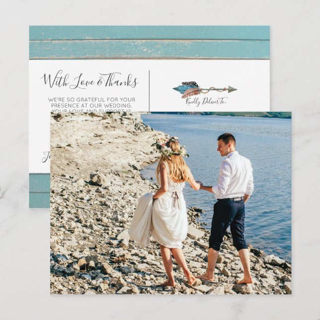 Vielen Dank an Rustic Turquoise Feathers Boho Arro Postkarte (Vorne/Hinten)