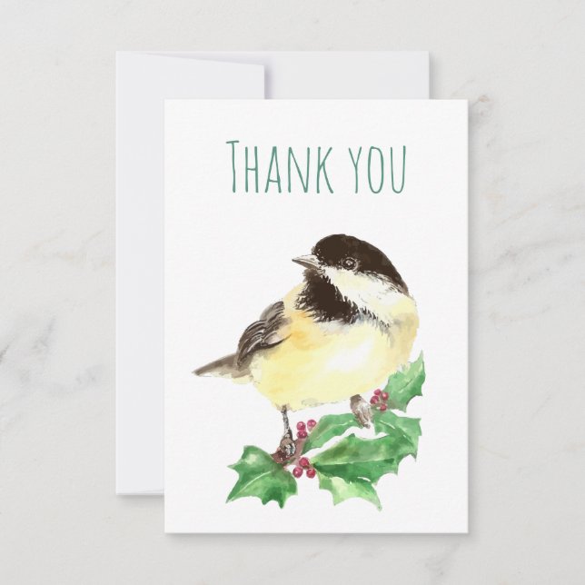Vielen Dank an Watercolor Chickadee Bird Nature Ar Dankeskarte (Vorderseite)