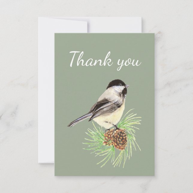 Vielen Dank an Watercolor Chickadee Bird Nature Ar Dankeskarte (Vorderseite)