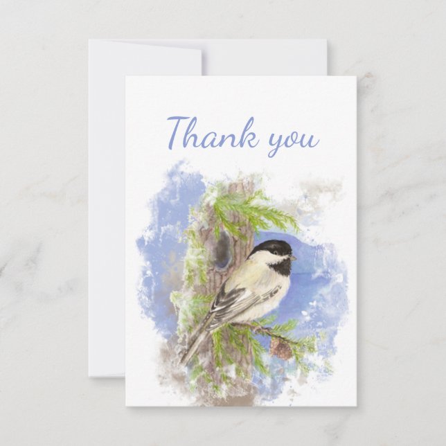 Vielen Dank an Watercolor Chickadee Bird Wildlife  Dankeskarte (Vorderseite)