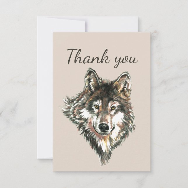 Vielen Dank an Watercolor Gray Wolf Animal Art Dankeskarte (Vorderseite)