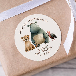 Vielen Dank an Watercolor Lion Hippo Bird Baby Dus Runder Aufkleber