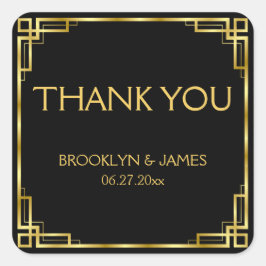 Vielen Dank Art Deco Schwarz und Gold Hochzeitskle Quadratischer Aufkleber