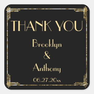 Vielen Dank Art Deco Wedding Stickers Gold Foil