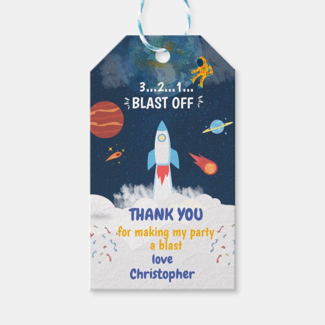 Vielen Dank Astronaut Birthday Party Outer Space Geschenkanhänger (Vorderseite)