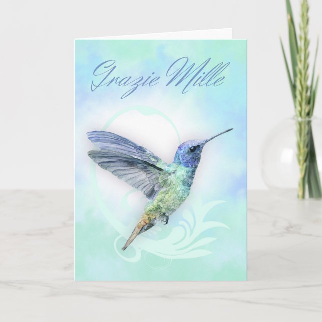 Vielen Dank auf Italienisch - Watercolor Humminbir Dankeskarte (Vorderseite)